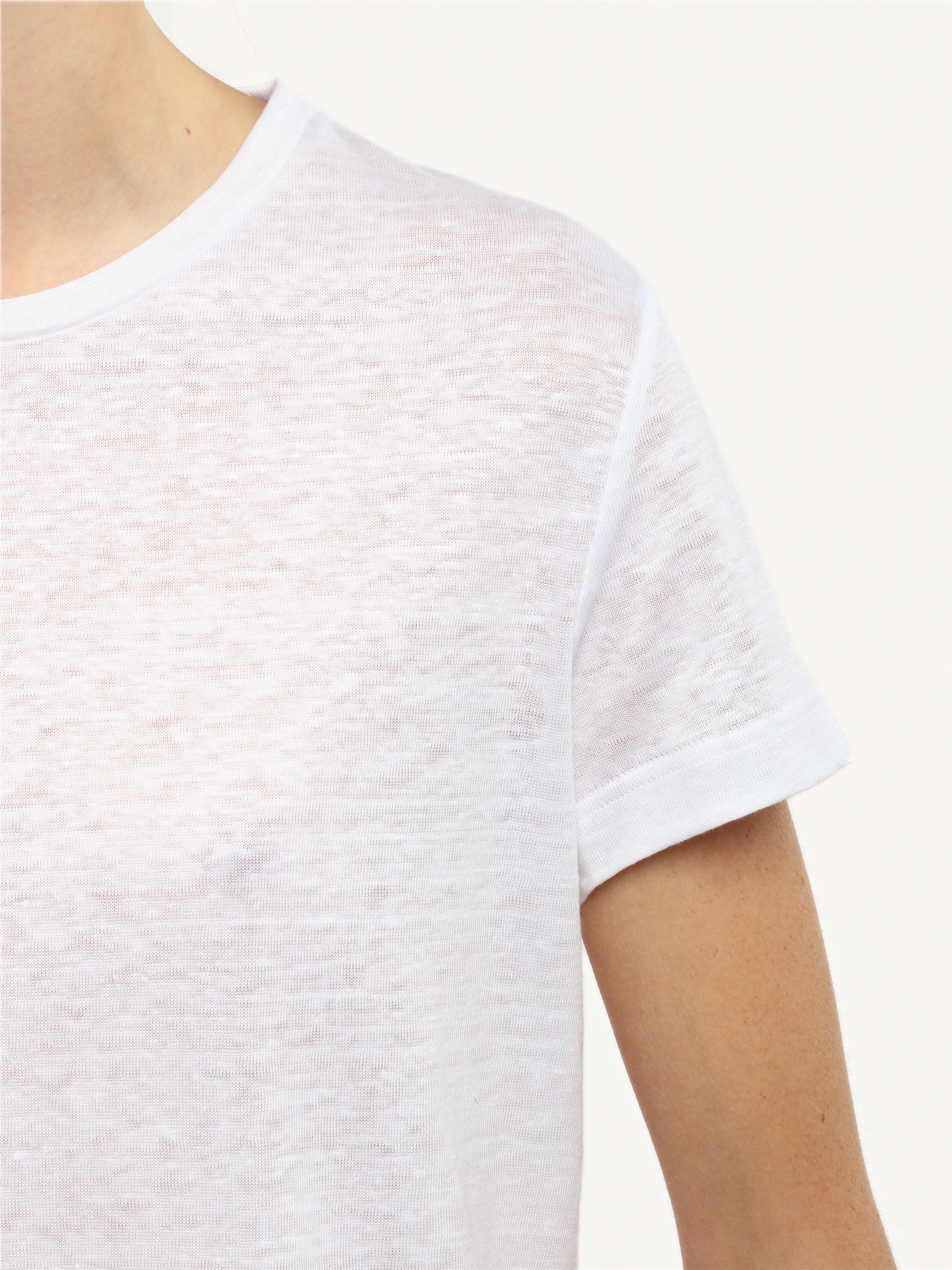 The linen knit in Optic White, up close.