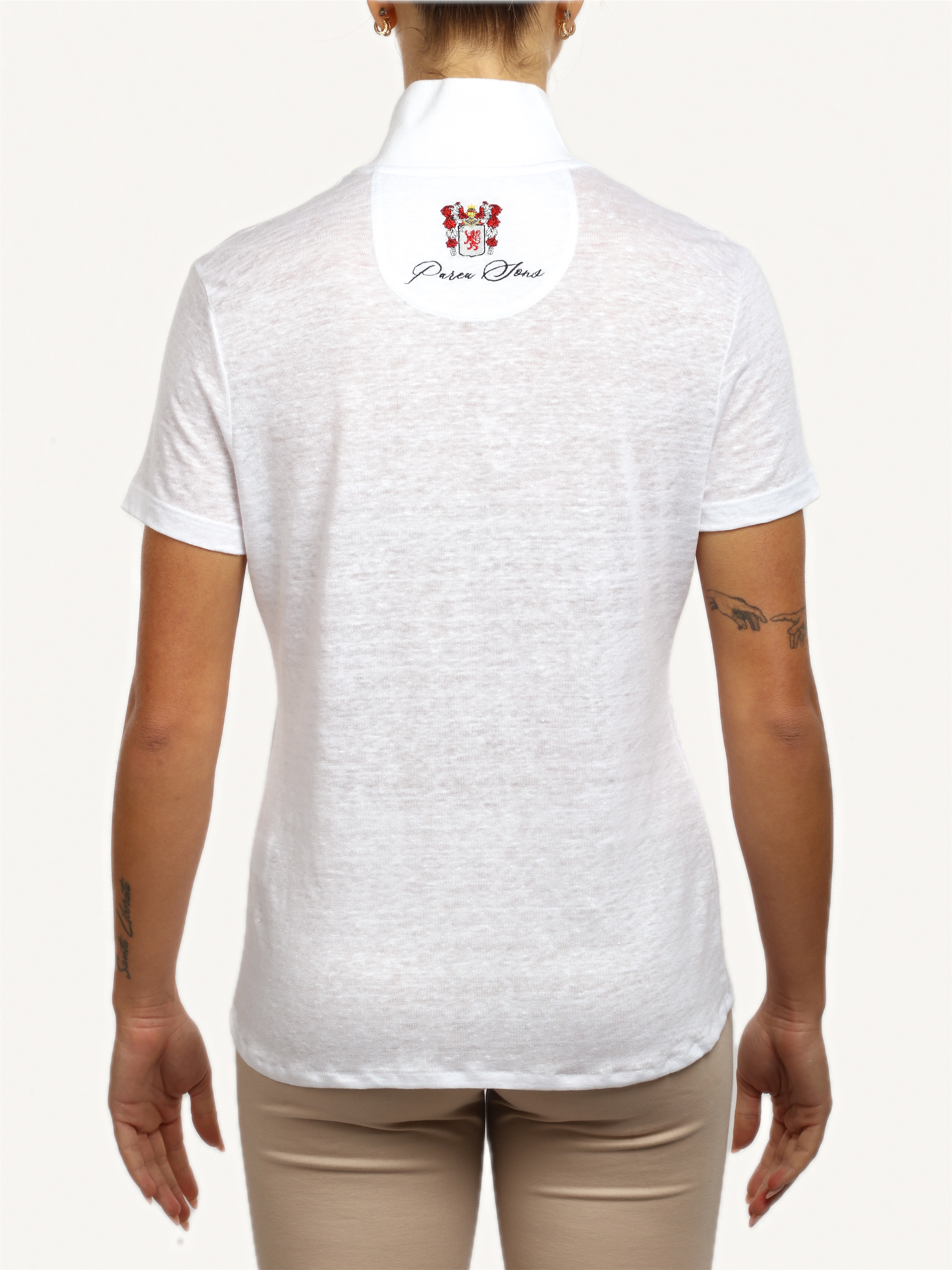 Short-Sleeve Zip Mock-Neck, the back, with the embroidery