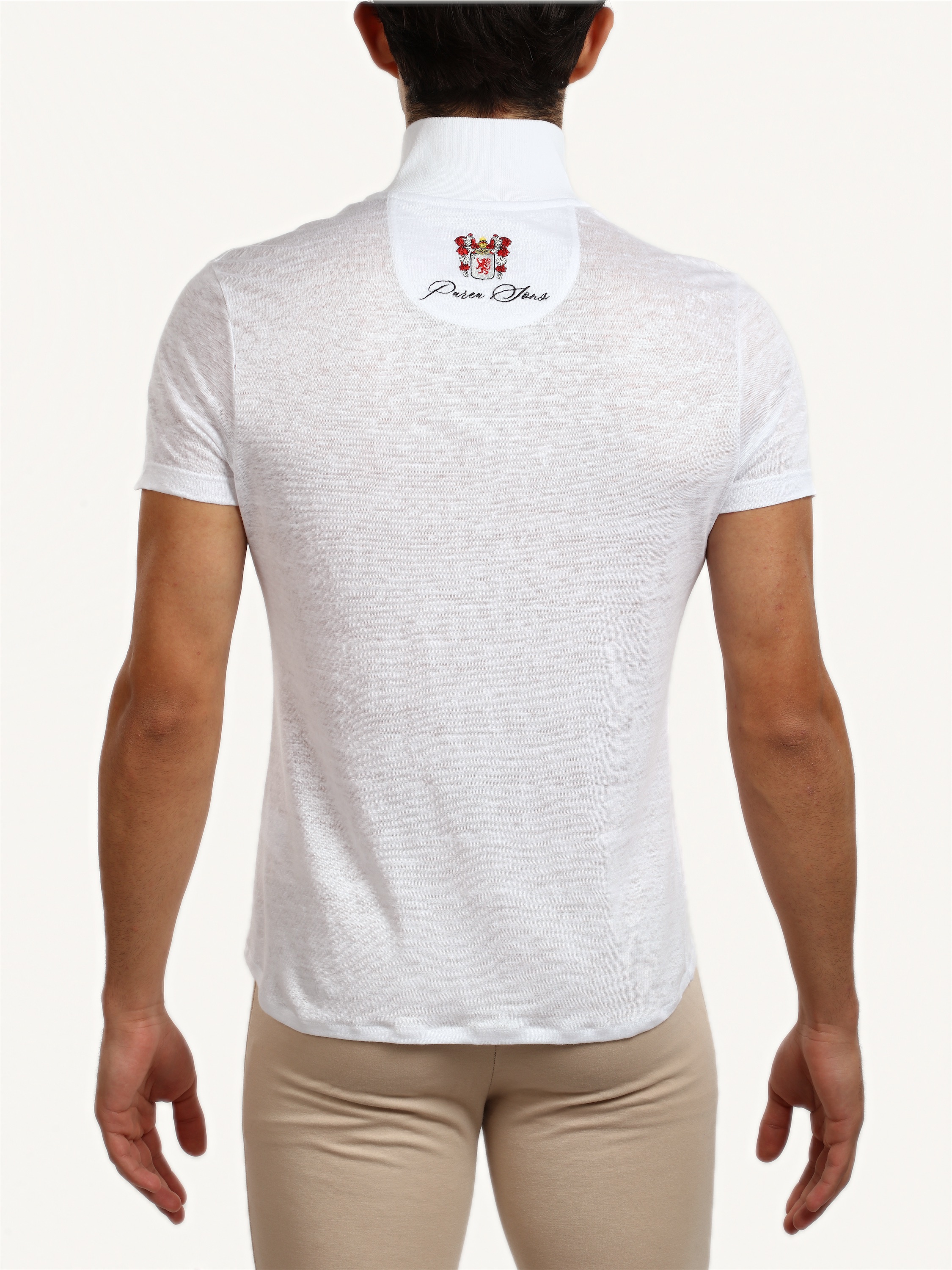 Short-Sleeve Zip Mock-Neck, the back, with the embroidery